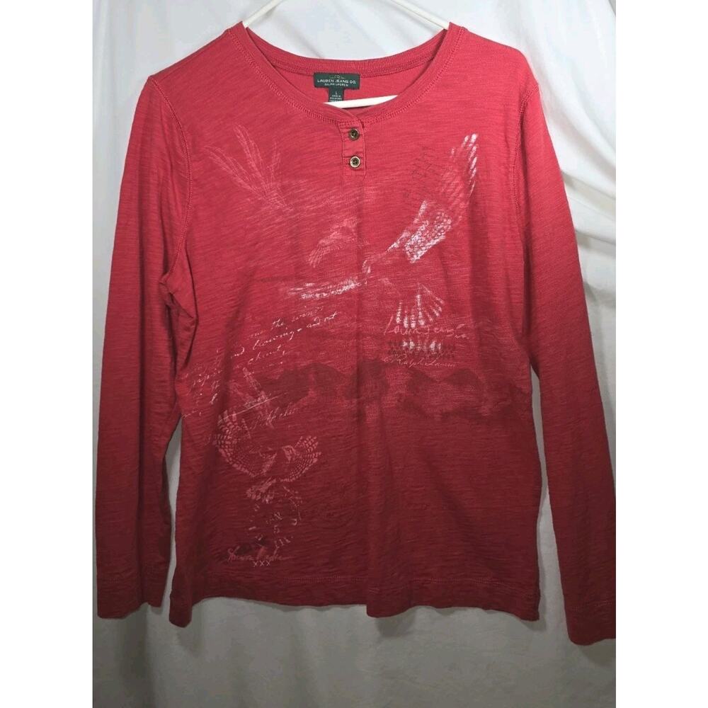 Lauren Ralph Lauren Top Women's Large Red Graphic Long Sleeve